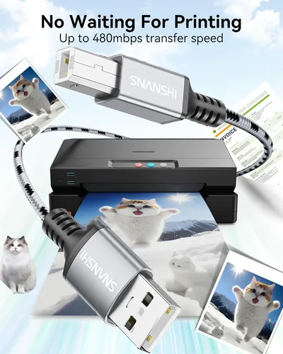 Miniatura 5 de SNANSHI - Cable de impresora USB de 25 pies, cable USB 2.0 tipo A a B macho, cordón de impresora trenzado de nylon, cable de escáner de alta