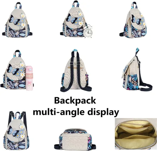 Miniatura 53 de HUANGGUOSHU Mochila de algodón tejida de algodón bohemio con bordado de lona estilo bohemio con múltiples bolsillos retro linda mochila cartera
