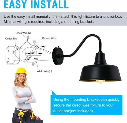 Miniatura 6 de Luz de Granero con Cuello de Ganso para Exteriores - Aplique de Pared Exterior para Casa de Campo, Sensor de Anochecer a Amanecer, Puerta Principal
