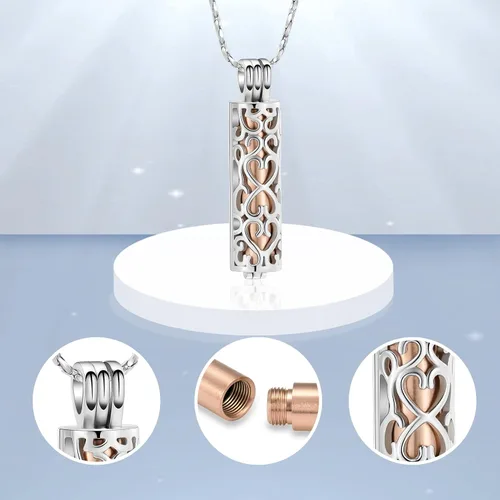 Miniatura 36 de Imrsanl Collar con colgante de urna de cremación con vial de cilindro hueco, urna de recuerdo, joyería de cremación, medallones conmemorativos