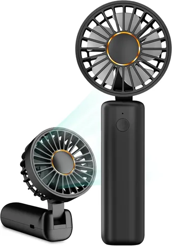 Ventilador de mano portátil, mini ventilador de escritorio plegable de 2000 mAh, rotación de 180°, 3 velocidades, ultra silencioso, hasta 8 horas de