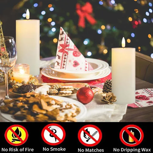 Miniatura 3 de volnyus Juego de 2 velas LED sin llama (2.2 x 5 pulgadas), parpadeantes, funciona con pilas, con temporizadores de control remoto para chimenea