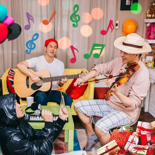 Miniatura 6 de Boao 40 piezas de recortes de notas musicales para decoraciones de fiesta, siluetas de notas musicales para concierto de música, tema de los años