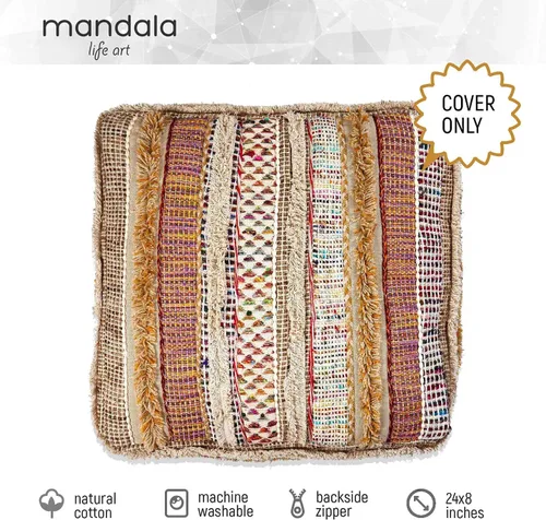 Miniatura 6 de Mandala Life ART Funda de Cojín de Suelo Bohemia - Mezcla de Lana Pura y Algodón - 24x24x8 pulgadas - Relleno No Incluido - Bordado a Mano Artesanal