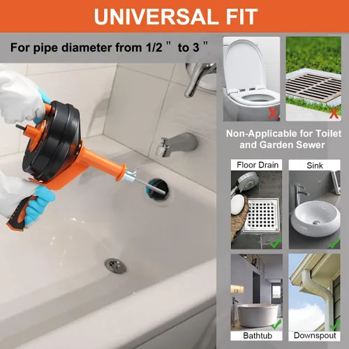 Miniatura 2 de Sinfín de drenaje, removedor de obstrucciones con adaptador de taladro, 25 pies flexible de plomería de serpiente de uso manual o alimentado