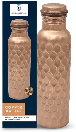Miniatura 8 de Kamas Home Collection Botella de agua de cobre 100% puro hecha a mano Recipiente de agua de cobre extra grande de 34 onzas de 1 litera – Botella