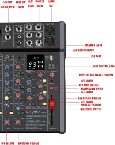 Miniatura 8 de Mezclador profesional de la serie B para grabación de DJ Stage Karaoke aplicación de música con unidad USB para entrada de grabación de computadora