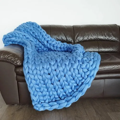 Miniatura 13 de Manta de punto grueso de 50 x 60 pulgadas, manta gigante tejida a mano con hilo 100% de lana merina, hecha a mano para cama, sofá, manta bohemia