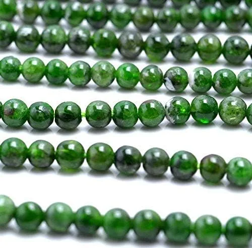 Miniatura 2 de Cuentas de piedras preciosas de diópsido cromadas naturales AAA de 1 hebra para fabricación de joyas, cuentas redondas de diópsido cromado de 0.31
