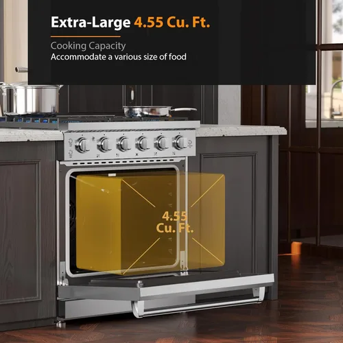 Miniatura 6 de Empava Estufa de Gas de 30 Pulgadas con Convección Verdadera, Horno de 4.55 Pies Cúbicos, Quemador de Potencia de 18,000 BTU para Sellar, Superficie