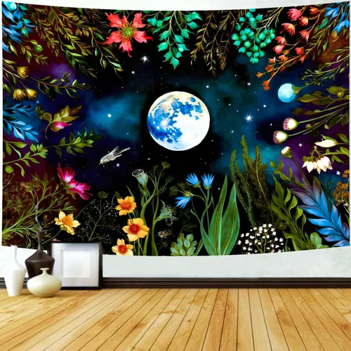 Miniatura 10 de Delur Tapiz de mariposa y luna, flores, botánico, floral, bohemio, tapiz para colgar en la pared, mandala estético, hongo, retro, vintage, cabecero