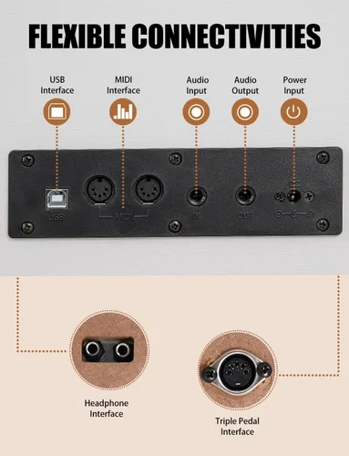Miniatura 5 de UISCOM 88 teclas ponderadas Piano digital para el hogar - Piano eléctrico de escritorio de madera se transforma entre escritorio y tocador - Teclado