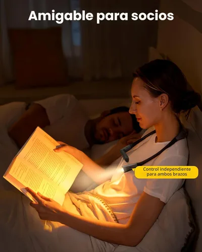 Miniatura 6 de Glocusent Luz de cuello flexible, 100 horas de luz recargable de larga duración, 5 colores y luz de lectura con atenuación continua, luces de libro
