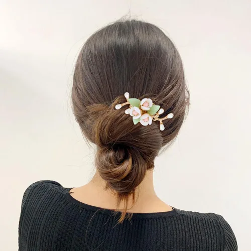 Miniatura 2 de inSowni 5 piezas vintage retro tradicional asiático chino Hanfu perla verde jade flor de pelo peines laterales diapositivas de metal horquillas