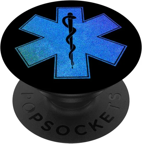 Emergency Medicine Star of Life - Soporte para teléfonos y tabletas, diseño de estrella de la vida con purpurina sintética, color azul, Negro