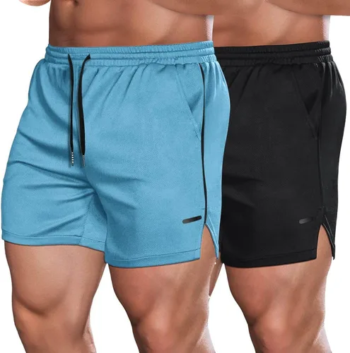 COOFANDY Paquete de 2 pantalones cortos de entrenamiento de gimnasio para hombre, pantalones de malla ligeros para culturismo, entrenamiento,
