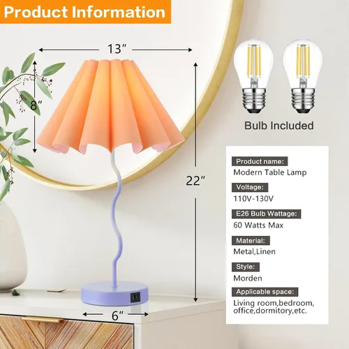 Miniatura 3 de EOEYYOYB Lámparas de mesa para sala de estar, lámparas regulables modernas azules y naranjas con puerto USB y toma de corriente