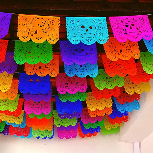 Cartel de papel picado Dia de Los Muertos, guirnaldas de papel de seda del Día de los Muertos, decoraciones de fiesta mexicana, paquete de 5 | 83