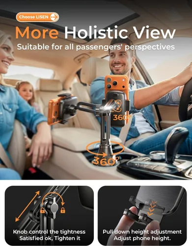 Miniatura 3 de LISEN Versión Mejorada Soporte para Taza y Teléfono Soporte para Teléfono con Cuello Largo Ajustable 360° Montaje para Teléfono en Coche y Carrito