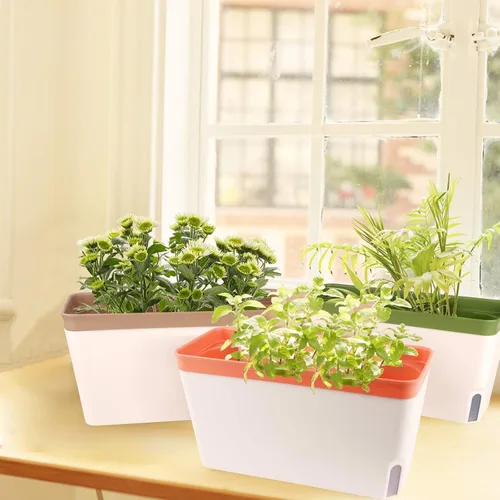 Miniatura 6 de OurWarm Juego de 3 macetas de hierbas para el alféizar de la ventana, macetas de riego automático de 10.5 pulgadas con ventana visual de nivel