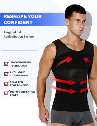 Miniatura 3 de Arjen Kroos Camisa adelgazante para hombre con malla, camiseta de compresión con elasticidad en 4 direcciones, moldeador del cuerpo para pecho