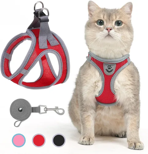 Miniatura 11 de SCENEREAL Juego de arnés y correa para gatos, a prueba de escape, arnés ajustable de malla de aire suave para gatitos para niñas y niños, gatos Negro