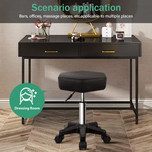 Miniatura 3 de FURWOO Taburete con ruedas hexagonales con ruedas para spa y salón de masaje, color negro