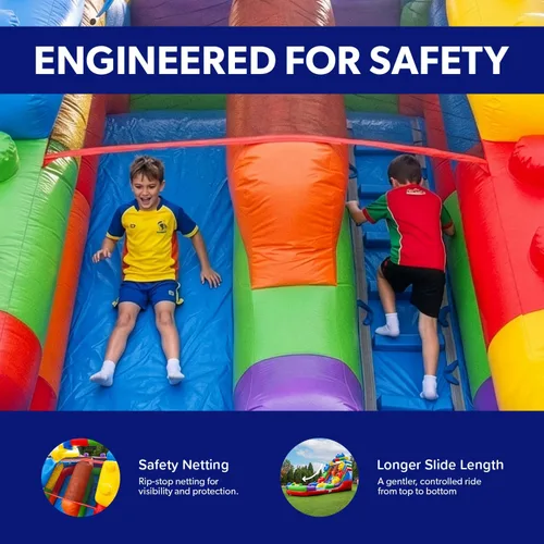 Miniatura 3 de HeroKiddo Tobogán acuático inflable de 16 pies de alto con piscina y soplador acoplables, PVC de grado comercial de 26 pies de largo, tobogán húmedo