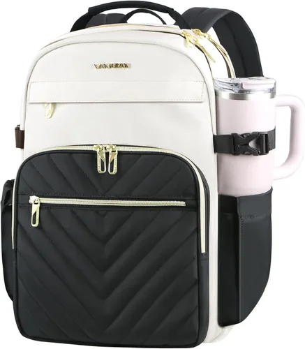 Miniatura 13 de VANKEAN Mochila para laptop de 17.3 pulgadas para mujer, bolsa de trabajo para laptop a la moda con puerto USB, mochilas impermeables, elegantes