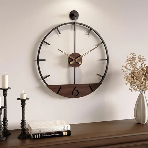 Miniatura 9 de Reloj de pared negro de 16 pulgadas decorativo, moderno reloj de metal para sala de estar, funciona con pilas, silencioso, sin tictac, números