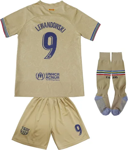 CEKFAX 20222023 Barca Away #9 Robert Lewandowski Football Soccer Kids Jersey Shorts Socks Set Juvenil Tallas