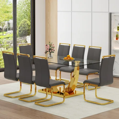 Miniatura 29 de Juego de Mesa de Comedor Negra para 6, Mesa de Comedor de Mármol Falso de 71" para 6, Juego de Mesa de Cocina Rectangular con Sillas de Cuero PU