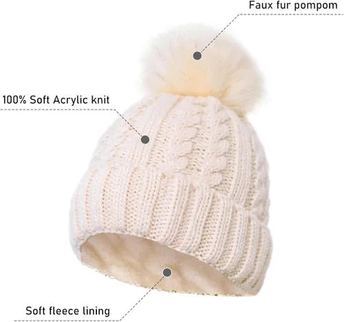 Miniatura 4 de ZEXIAN Conjunto de gorro y bufanda de esquí de punto con pompones para mujer y niña talla única