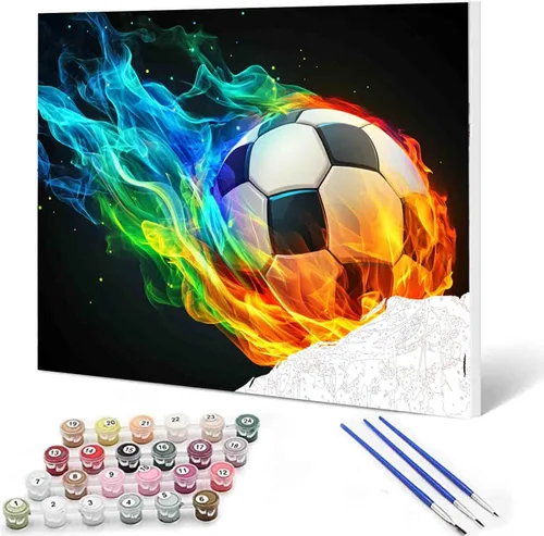 Miniatura 18 de Aihonmin Pintura por números, tema de baloncesto, kit de pintura al óleo para niños y adultos, pintura de dibujo de 16 x 20 pulgadas, pigmento Bola