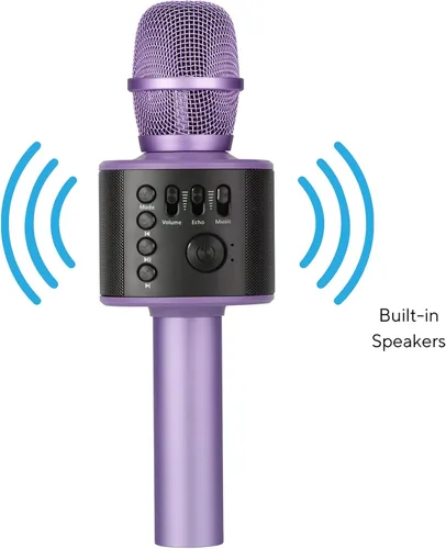 Miniatura 7 de Micrófono de karaoke inalámbrico Bluetooth con altavoces incorporados + grabación HD, micrófono portátil de mano Lila
