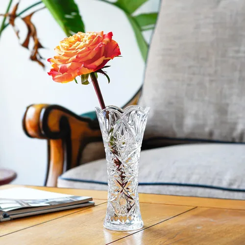 Miniatura 3 de Kanpura Florero de cristal transparente de 7.6 pulgadas, jarrón de cristal grueso para flores y decoración navideña, diseño de girasol (1 unidad)