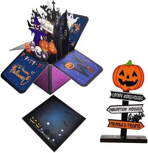 Miniatura 9 de Tarjeta de caja desplegable de Halloween, 3D de casa encantada, fantasma, calabaza, tarjetas para fiesta de Halloween con sobres, etiqueta de notas