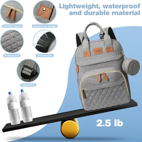 Miniatura 5 de JSTPRO Mochila para pañales, bolsa de pañales grande con cambiador, bolsa de bebé, regalos para nuevas madres, bolsa de pañales unisex ligera e Gris