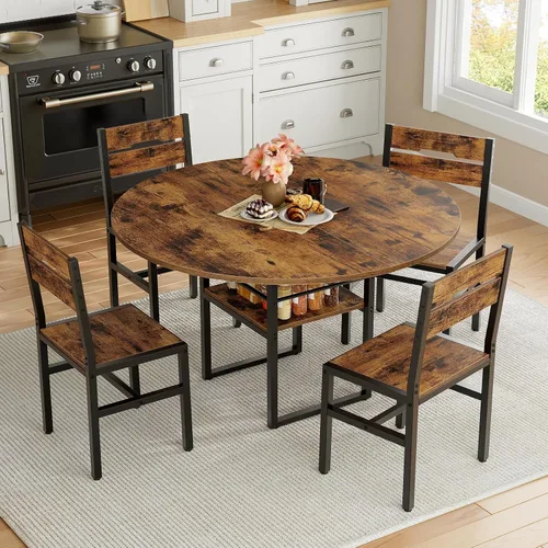 Miniatura 5 de RALGEND Juego de mesa de comedor redonda para 4, mesa de cocina y sillas de 5 piezas con estante de almacenamiento, juego de mesa circular con mesa