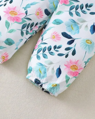 Miniatura 86 de SUNNY PIGGY Ropa para bebé recién nacida, con volantes, mameluco de algodón floral, conjunto de pantalones de algodón para niñas