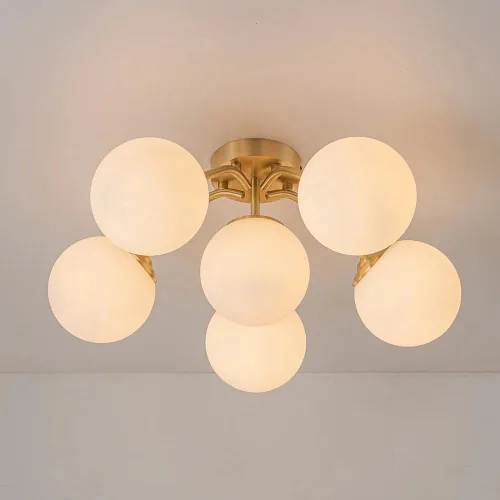 Miniatura 13 de Lámpara de araña Sputnik de 12 luces, color negro con burbujas de vidrio de leche Luces de techo semi empotradas, acento de flor, Art Deco