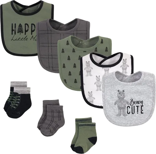 Miniatura 225 de Hudson Baby Conjunto de babero y calcetines unisex de algodón para bebé