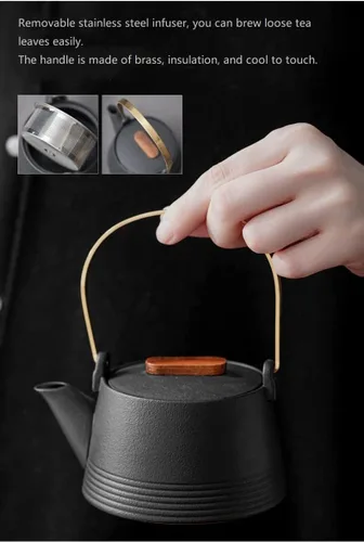Miniatura 2 de Carrito de té de cerámica negra, recipiente de té de cerámica tradicional para té suelto