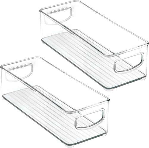 Miniatura 7 de mDesign - Contenedores pequeños de plástico para almacenamiento de oficina con asas para organización en gabinete de archivos, estante de armario