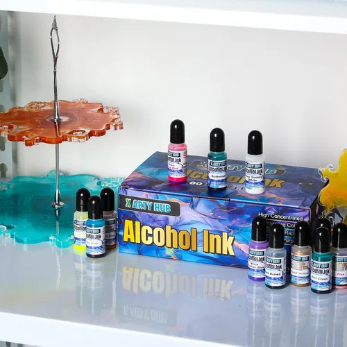 Miniatura 6 de Juego de tinta de alcohol, 60 botellas de tinta concentrada a base de alcohol para arte de resina epoxi, fabricación de vasos, pintura fluida sobre
