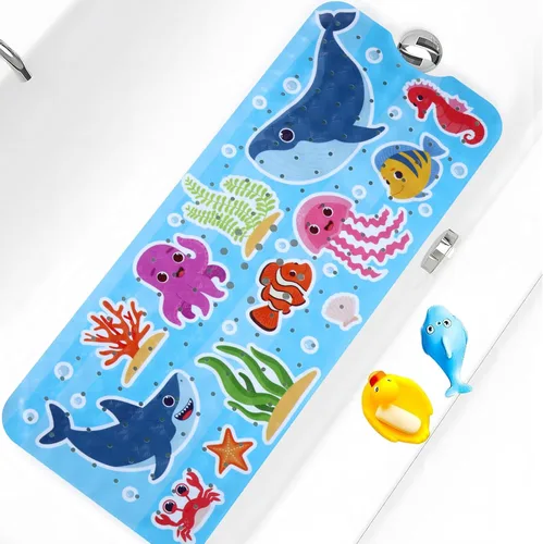 Miniatura 15 de Tapete de Baño para Bebé para Bañera Antideslizante para Niños, Tapete de Bañera Extra Largo de 40X16 Pulgadas, Tapete de Baño y Ducha para Niños