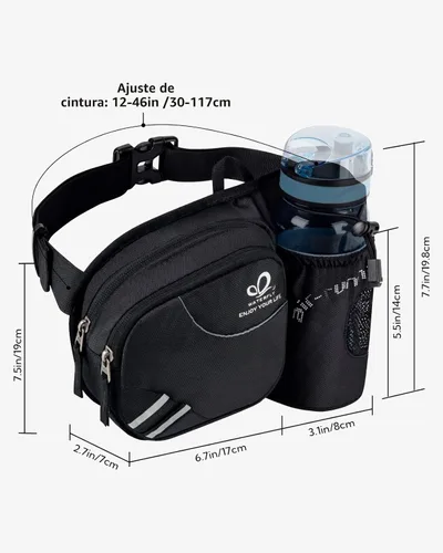 Miniatura 3 de Waterfly - Cangurera de senderismo con soporte para botella de agua para hombres y mujeres, para correr y pasear al perro, para iPhone 8 Plus, Negro