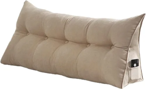 Cojín triangular extra de lectura, cojín de cabecera con cuña y respaldo de cama, cojín de respaldo de cama para cama doble, funda extraíble, beige,