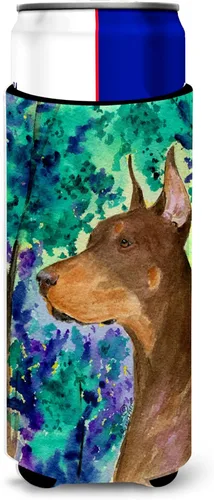 Caroline's Treasures SS8457MUK Doberman Ultra Hugger para latas delgadas, funda enfriadora de latas, lavable a máquina, funda para bebidas, soporte