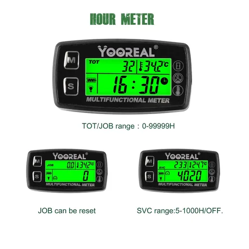 Miniatura 4 de Yooreal Medidor de horas, tacómetro, medidor de temperatura del motor, alerta de temperatura, apagado del usuario, sonda de temperatura extraíble